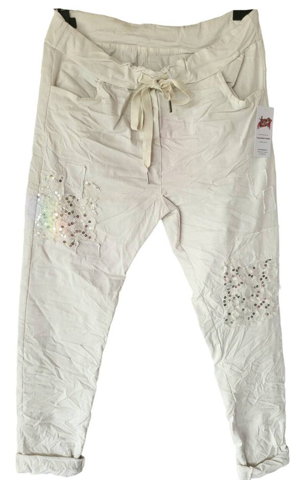 Stretchhose weiss mit Pailletten, Gr. 38 - 42/44, 1x verfügbar