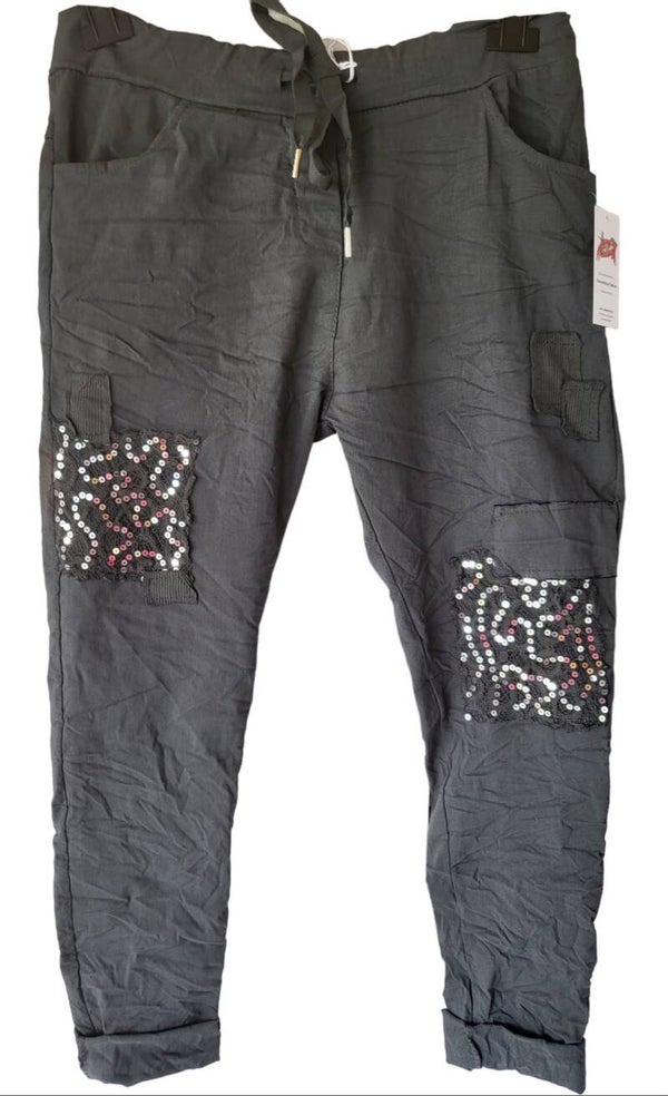 Stretchhose grau mit Pailletten, Gr. 38 - 42/44, 1x verfügbar