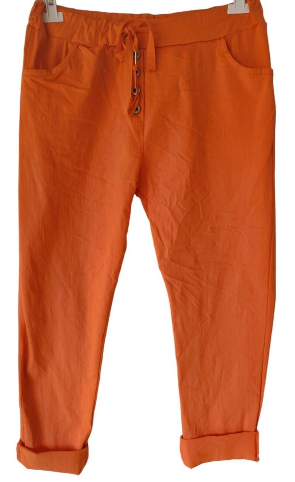 Stretchhose orange mit Deko-Knöpfen, Gr. 46/48, 1x verfügbar