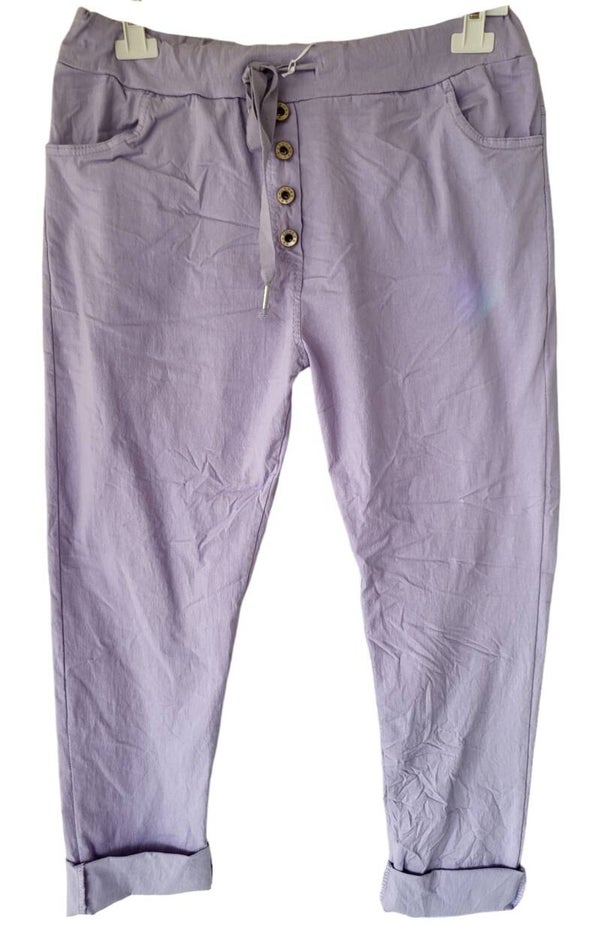 Stretchhose lila mit Deko-Knöpfen, Gr. 46/48, 1x verfügbar