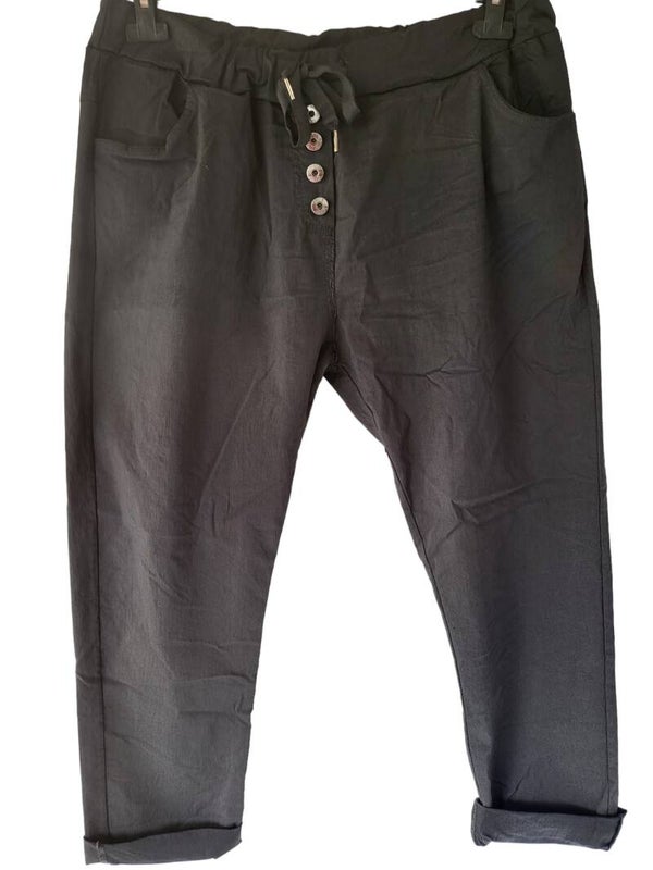Stretchhose grau mit Deko-Knöpfen, Gr. 46/48, 1x verfügbar