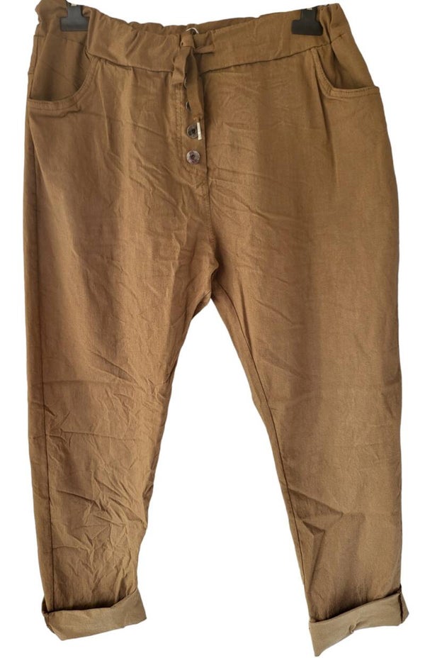 Stretchhose camel mit Deko-Knöpfen, Gr. 46/48, 1x verfügbar