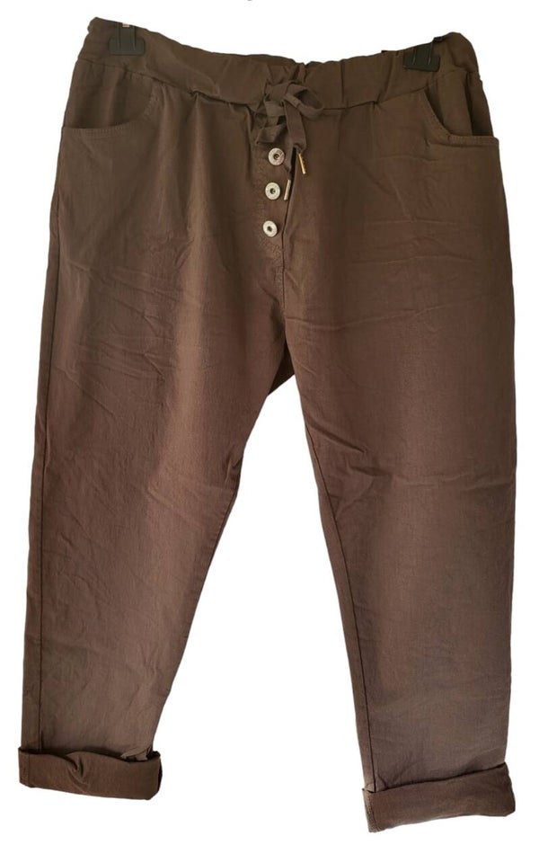 Stretchhose braun mit Deko-Knöpfen, Gr. 46/48, 1x verfügbar