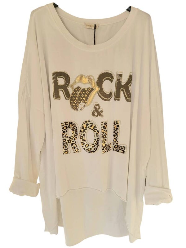 Sweatshirt weiss "Rock & Roll", Gr.38 - 44, 1x verfügbar