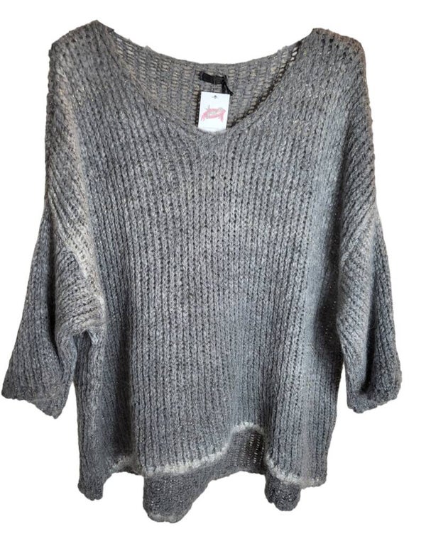 Pullover grau mit Goldfäden, Gr. 38 - 42/44, 1x verfügbar
