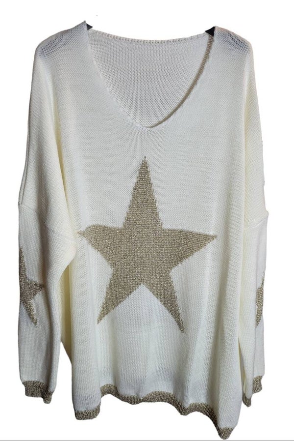 Pullover weiss "goldener Stern", Gr. 42 - 44/46, 1x verfügbar
