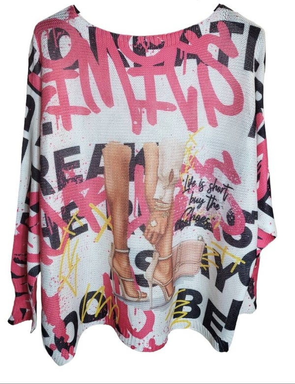 Pullover weiss/pink "Frau", Gr. 38 - 42/44, 3x verfügbar