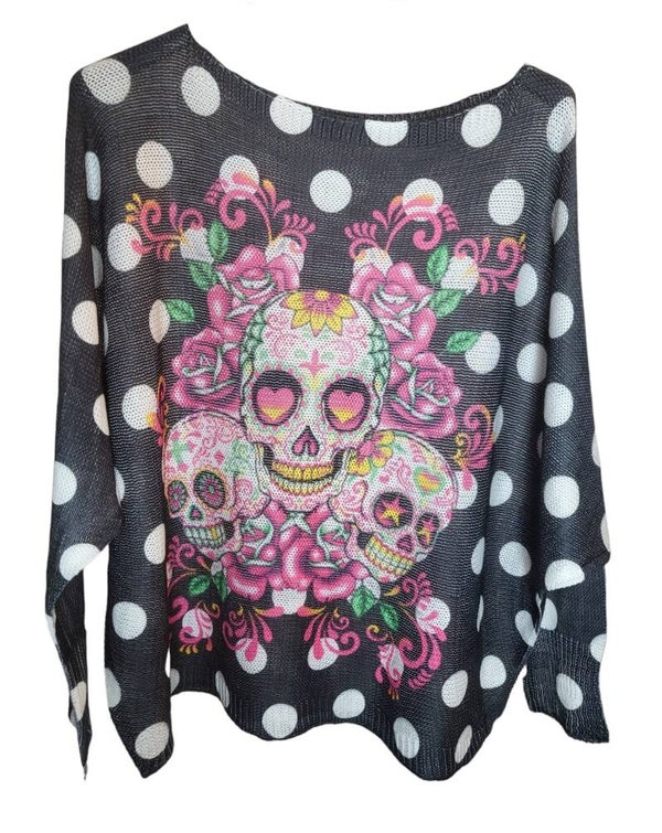 Pullover schwarz/weiss "Skull", Gr. 38 - 42/44, 3x verfügbar