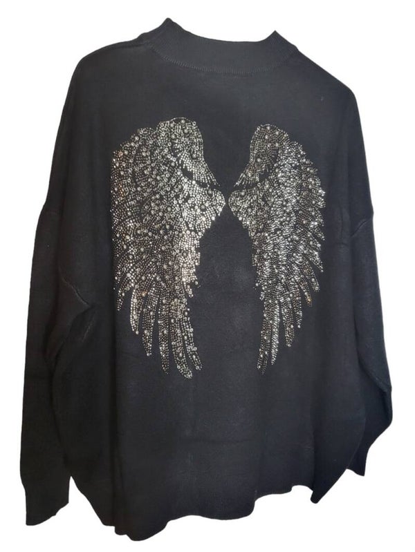 Pullover schwarz "Engelsflügel" (auf dem Rücken!), Gr. 38 - 42, 2x verfügbar