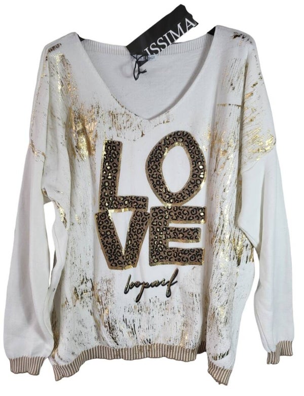Pullover weiss/gold "LOVE" Issima, Gr. 38 - 42/44, 1x verfügbar