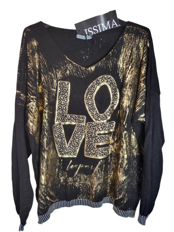Pullover schwarz/gold "LOVE" Issima, Gr. 38 - 42/44, 1x verfügbar