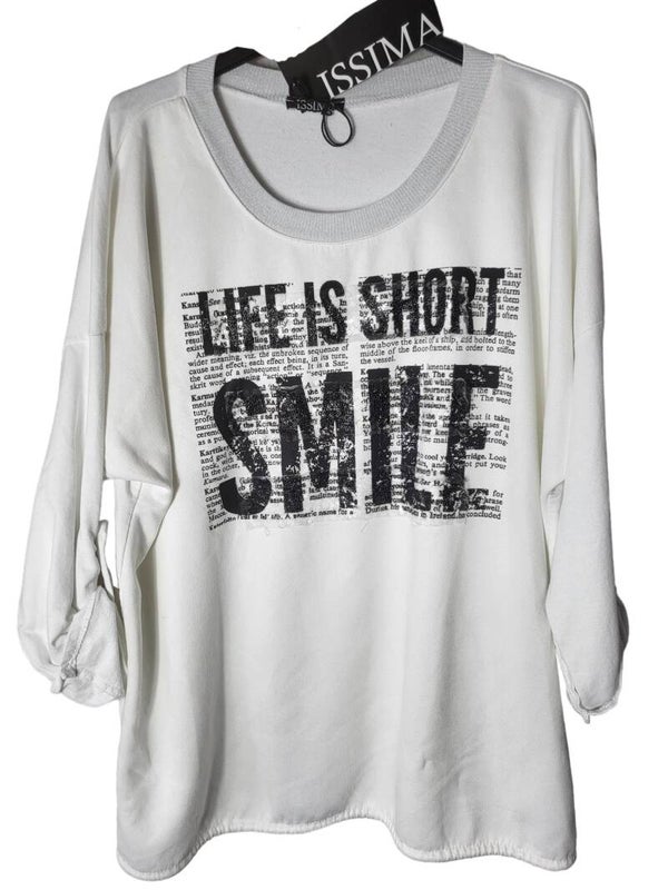 Pullover weiss (dünn) "Life is short, Gr. 38 - 42, 1x verfügbar