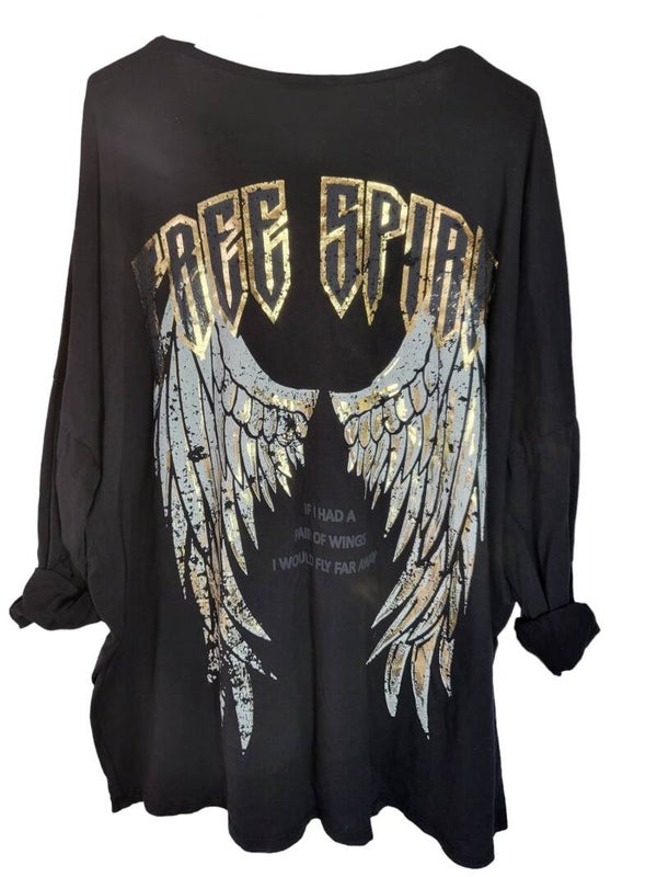 Sweatshirt schwarz "Free spirit", Gr. 38 - 42/44, 2x verfügbar