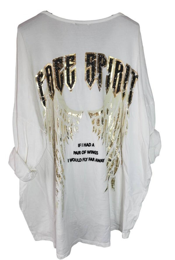 Sweatshirt cremeweiss "Free spirit", Gr. 38 - 42/44, 2x verfügbar