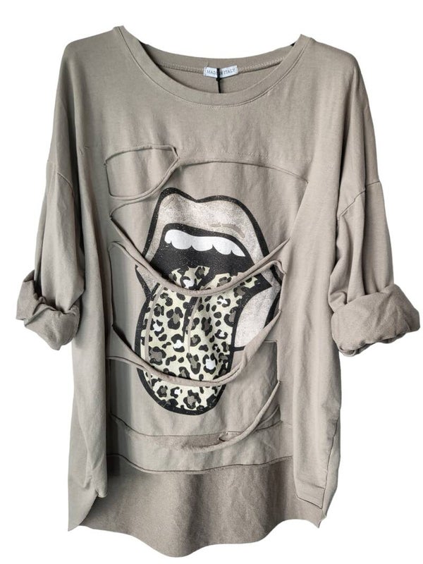 Pullover beige "Zunge", Gr. 38 - 42, 1x verfügbar