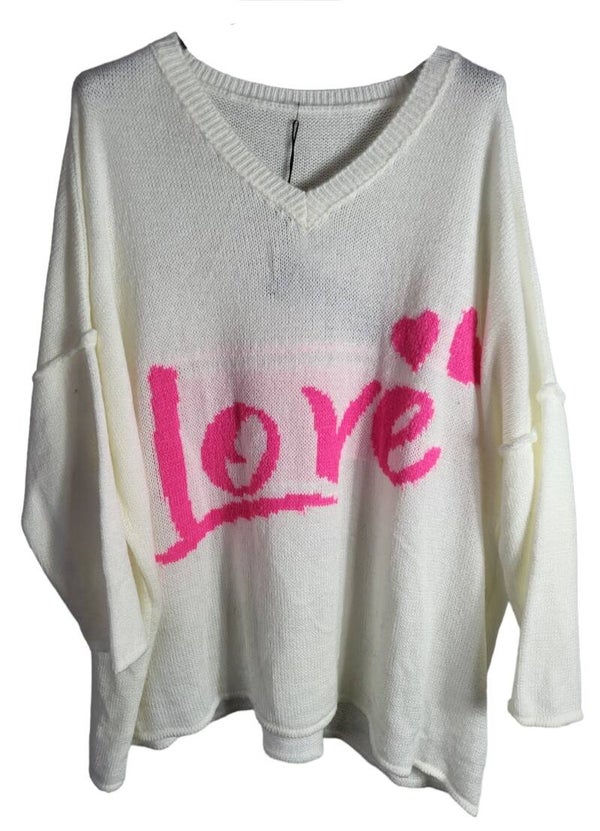 Pullover weiss/pink "LOVE", Gr. 40 - 44/46, 1x verfügbar