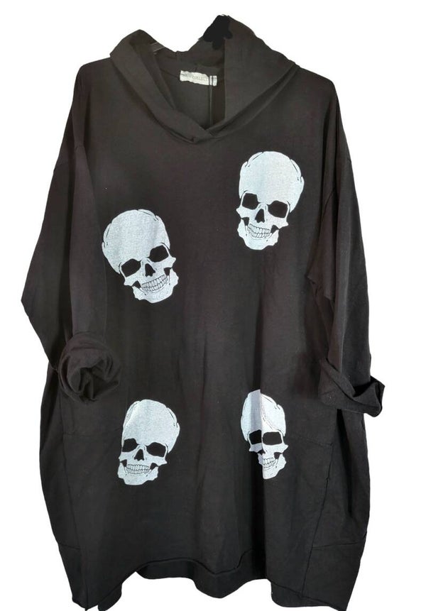 Longpullover schwarz "Skull", Gr. 42 - 46, 2x verfügbar