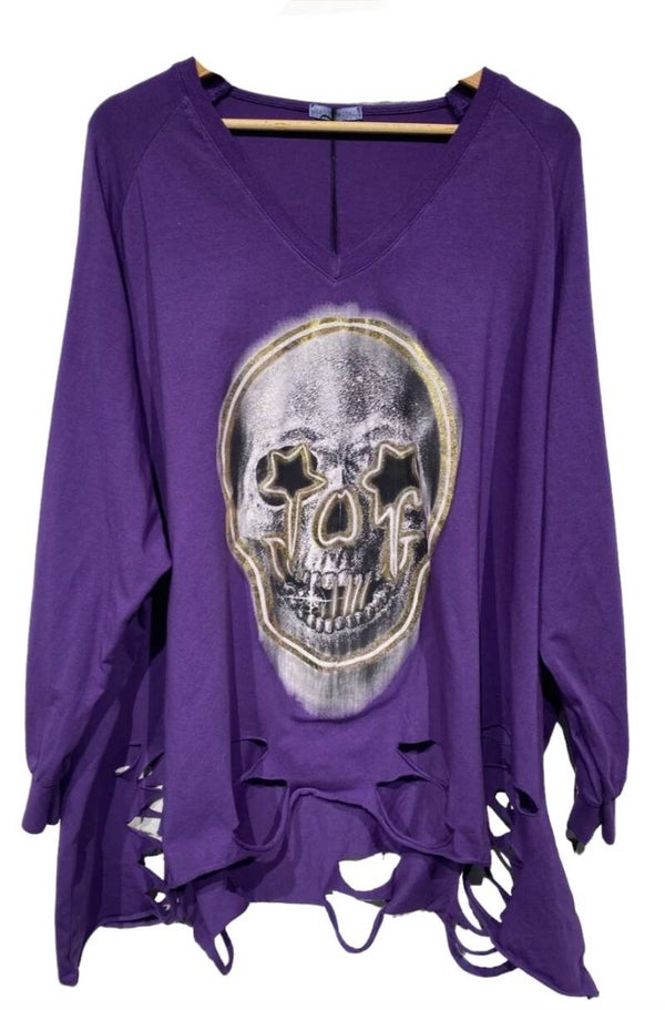 Langarmshirt violett "Skull - ROCK", Gr. 40 - 44, 1x verfügbar