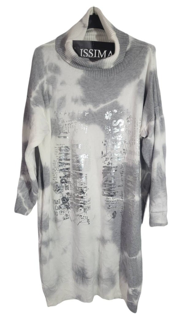 Rollkragenlongpullover batik grau, Gr. 38 - 42, 1x verfügbar