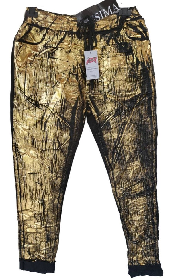 Stretchhose schwarz/gold, Gr. 38 - 42/44, 1x verfügbar