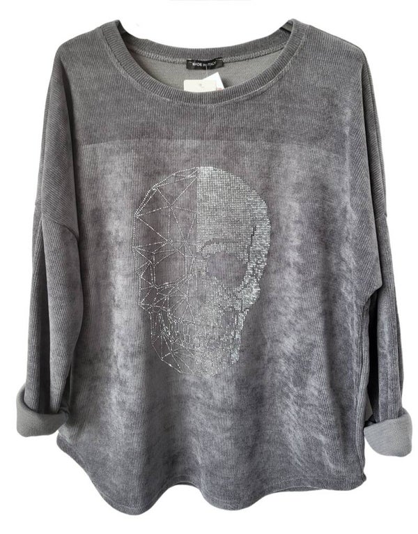 Pullover grau mit Skull, Gr. 40 - 42/44, 1x verfügbar