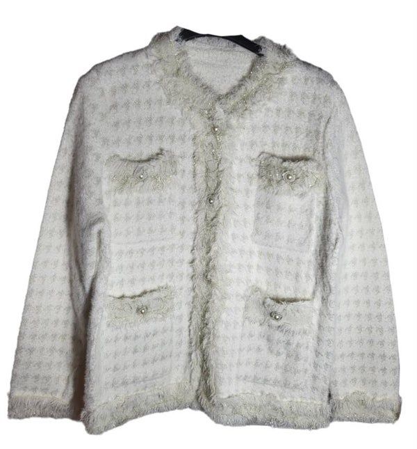 Boucle-Blazer weiss/gold mit Perlen, Gr. 40 - 42/44, 1x verfügbar