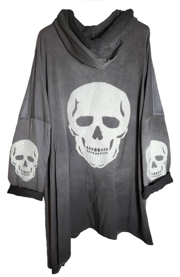 Kapuzenpullover grau "Skull", Gr. 42 - 46, 1x verfügbar