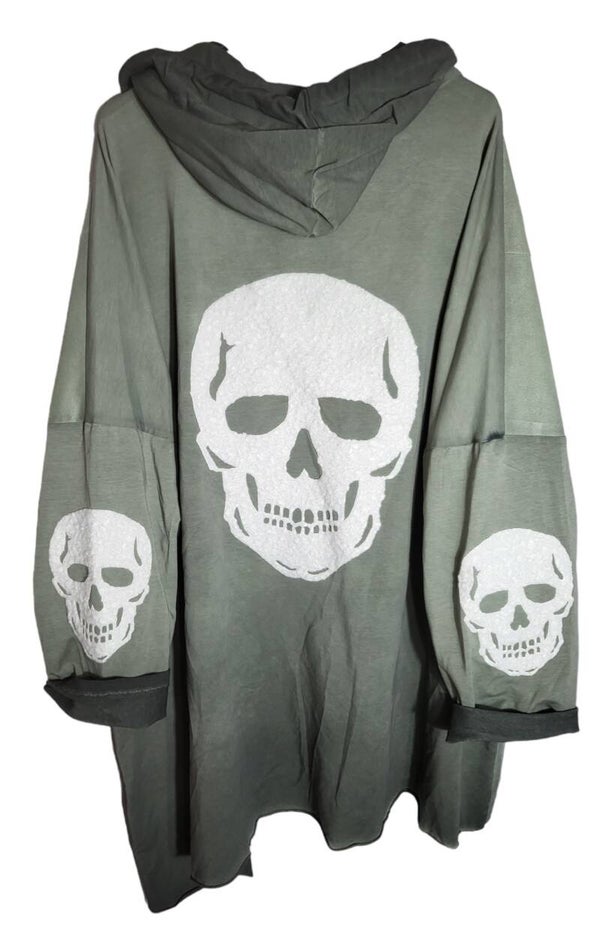 Kapuzenpullover khaki "Skull", Gr. 42 - 46, 1x verfügbar