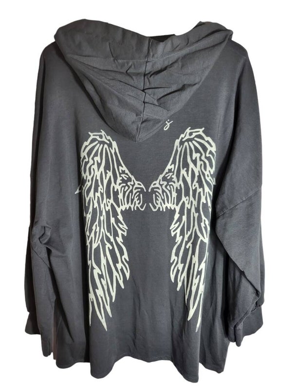 Kapuzenshirt grau mit leuchtenden Engelsflügeln, Gr. 42/44, 2x verfügbar