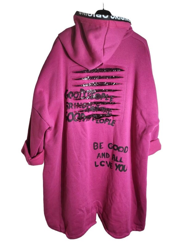 Hoodie pink mit Kapuze und Schriftzug, Gr. 46/48 - 50/52, 1x verfügbar
