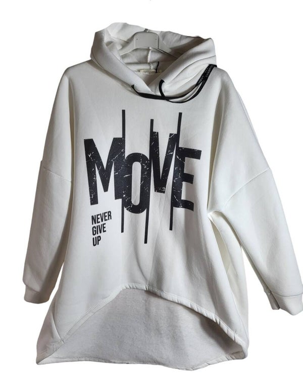 Kapuzenpullover weiss vokuhila "MOVE", Gr. 42/44, 1x verfügbar