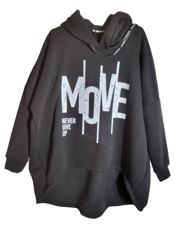 Kapuzenpullover schwarz vokuhila "MOVE", Gr. 42/44, 1x verfügbar