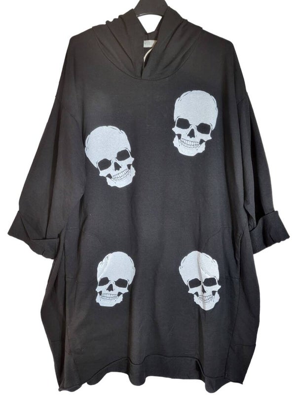 Kapuzenlongshirt schwarz "Skull", Gr. 44 - 46/48, 2x verfügbar