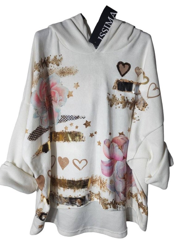 Kapuzenpullover weiss "Flower", Gr. 38 - 42, 1x verfügbar