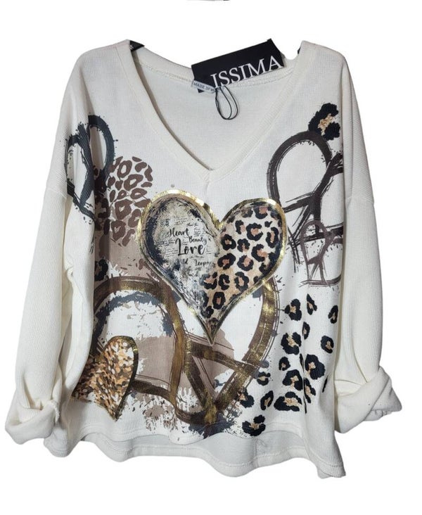 Pullover weiss "Heart, Beauty, Love", Gr. 38 - 42, 1x verfügbar