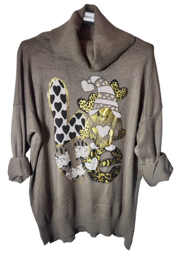 Rollkragenpullover mud "Wichtel LOVE", Gr. 38 - 42/44, 1x verfügbar