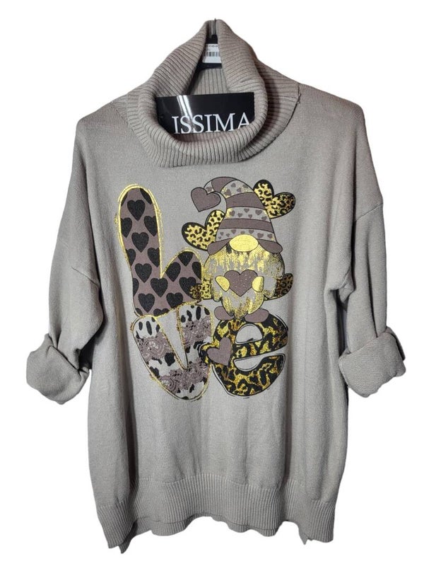 Rollkragenpullover beige "Wichtel LOVE", Gr. 38 - 42/44, 1x verfügbar