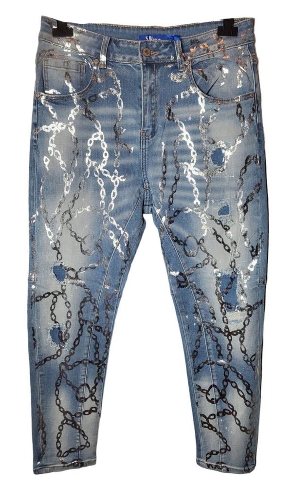 Stretchjeans hellblau "silber Glieder", Gr. M (38/40), 1x verfügbar