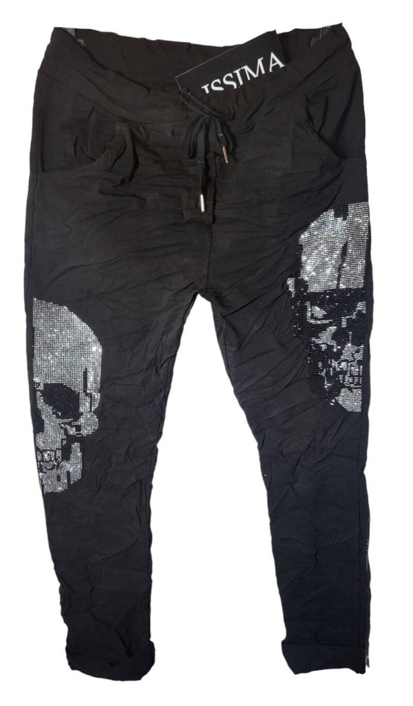 Stretchhose schwarz "SKULL", Gr. 38 - 42/44, 3x verfügbar