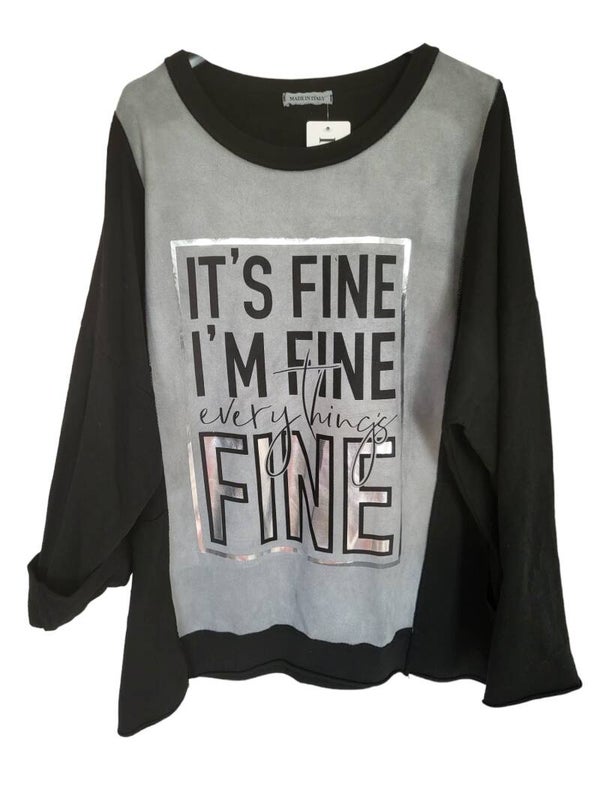 Pullover schwarz/grau "It's fine - I'm fine", Gr. 40 - 42/44, 1x verfügbar