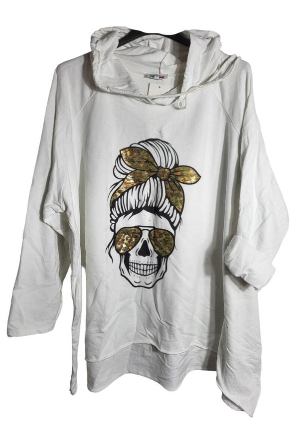 Kapuzenpullover weiss "Böse alte Frau", Gr. 42 - 44/46, 1x verfügbar