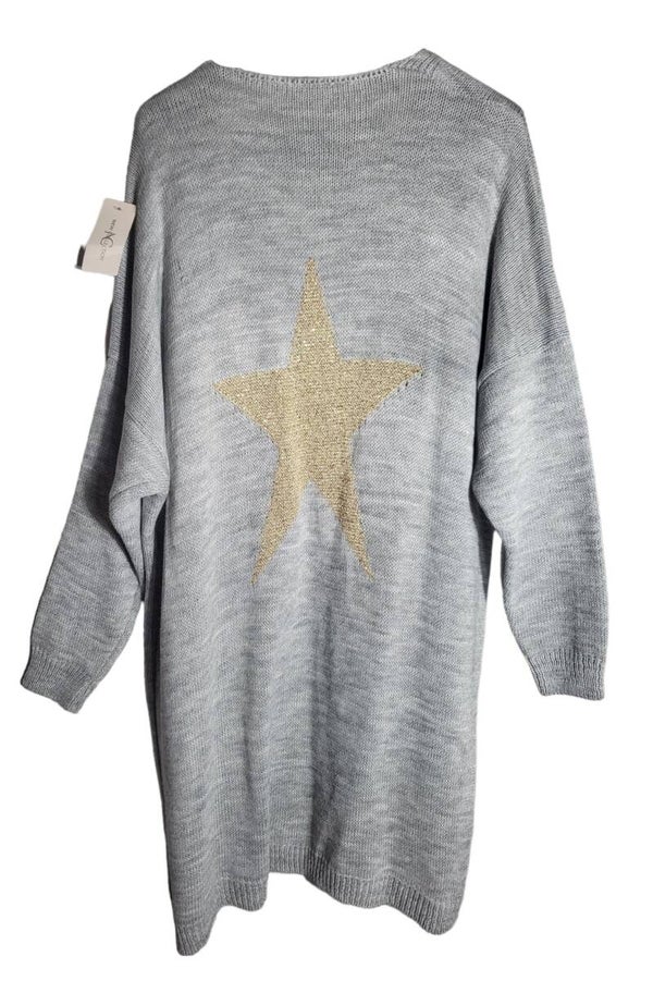 Cardigan grau mit gold Stern, Gr. one size (bis 44), 1x verfügbar
