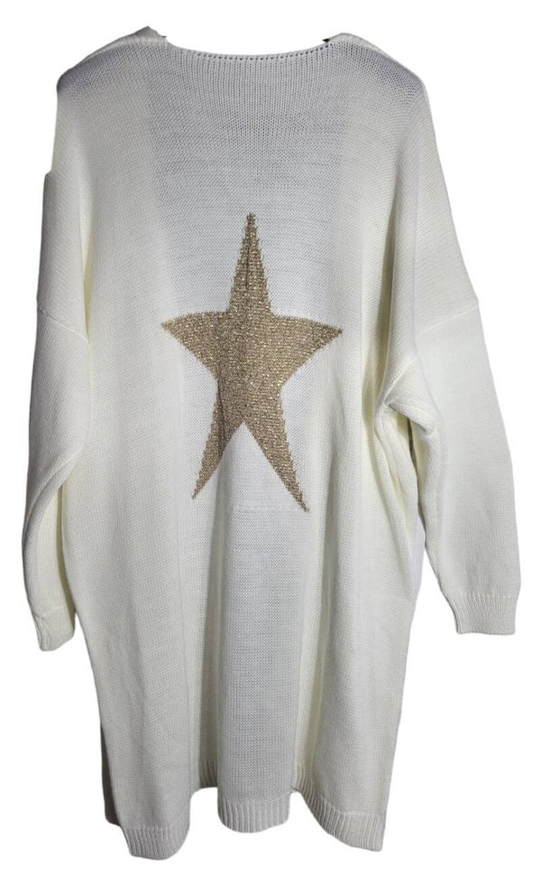Cardigan crèmeweiss mit gold Stern, Gr. one size (bis 44), 1x verfügbar