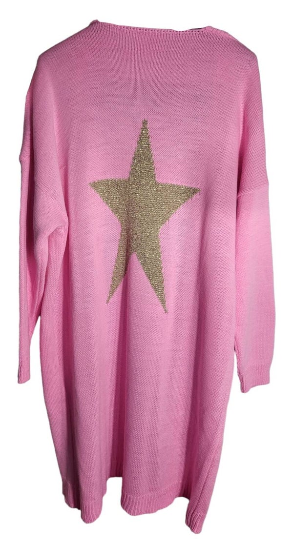 Cardigan rosa mit gold Stern, Gr. one size (bis 44), 1x verfügbar