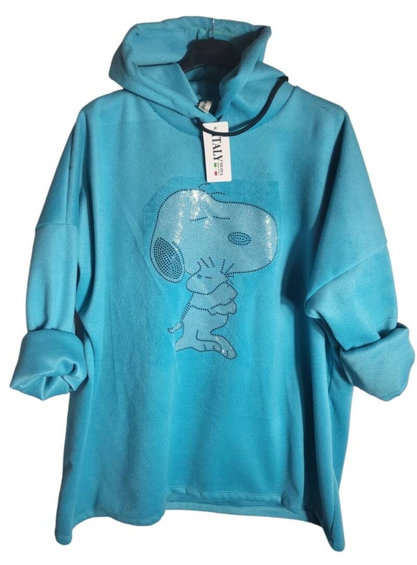 Kapuzenpullover türkis mit glitzer Snoopy, Gr. 40 - 42/44, 1x verfügbar
