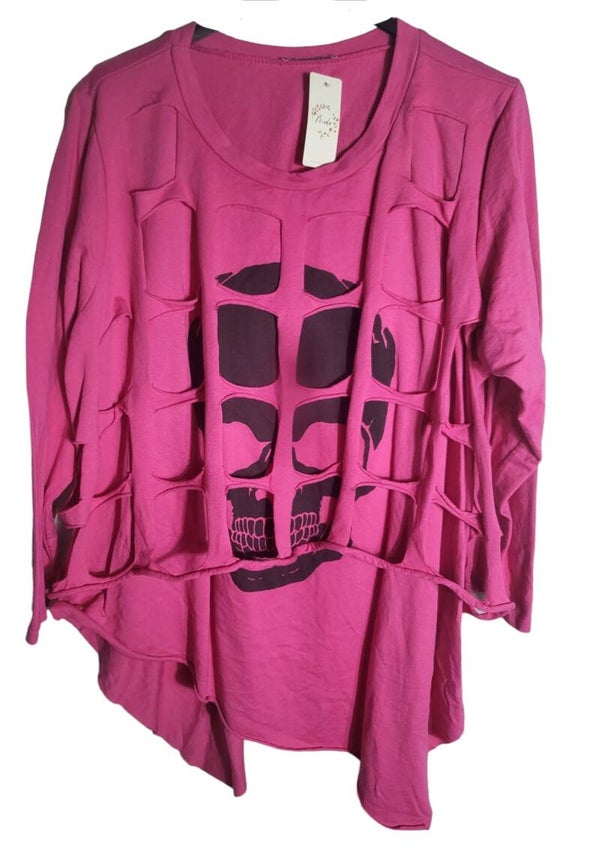 Pullover pink "Skull mit Gitternetz", Gr. 42/44 - 46, 1x verfügbar