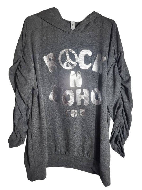 Kapuzenpullover grau "ROCK & BOHO", Gr. 38 - 44, 1x verfügbar