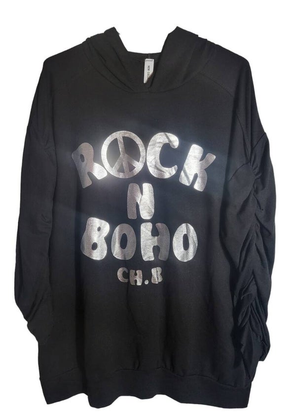Kapuzenpullover schwarz "ROCK & BOHO", Gr. 38 - 44, 1x verfügbar