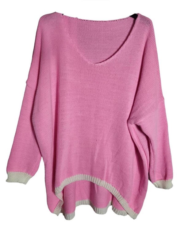 Strickpullover rosa mit weissem Absatz, Gr. 42/44 - 46, 1x verfügbar