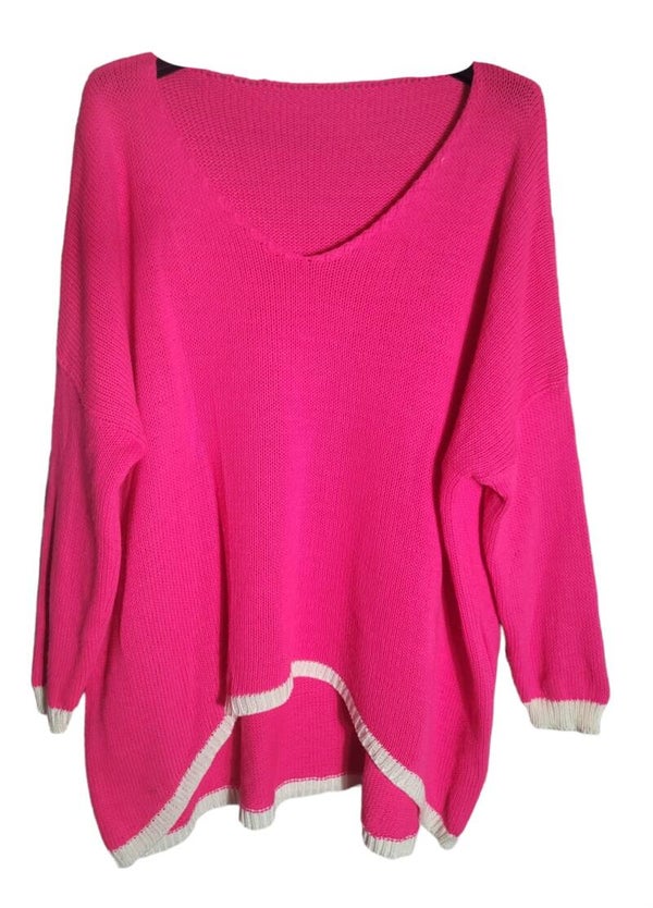 Strickpullover pink mit weissem Absatz, Gr. 42/44 - 46, 1x verfügbar